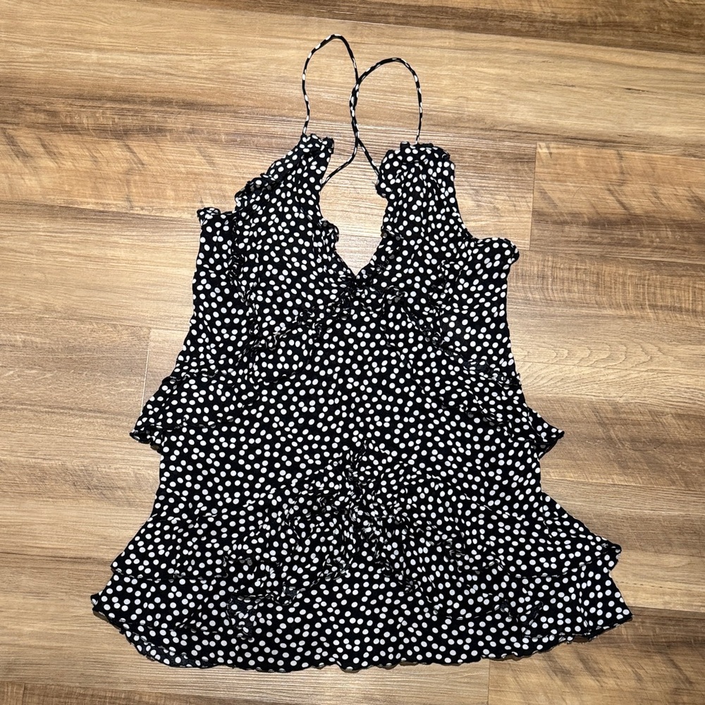 Zara Black and White Polka Dot mini dress with ruffles